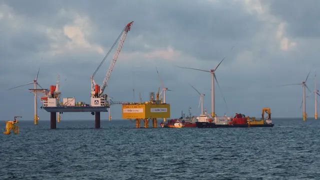 Jack-up vessels building an offshore wind farm